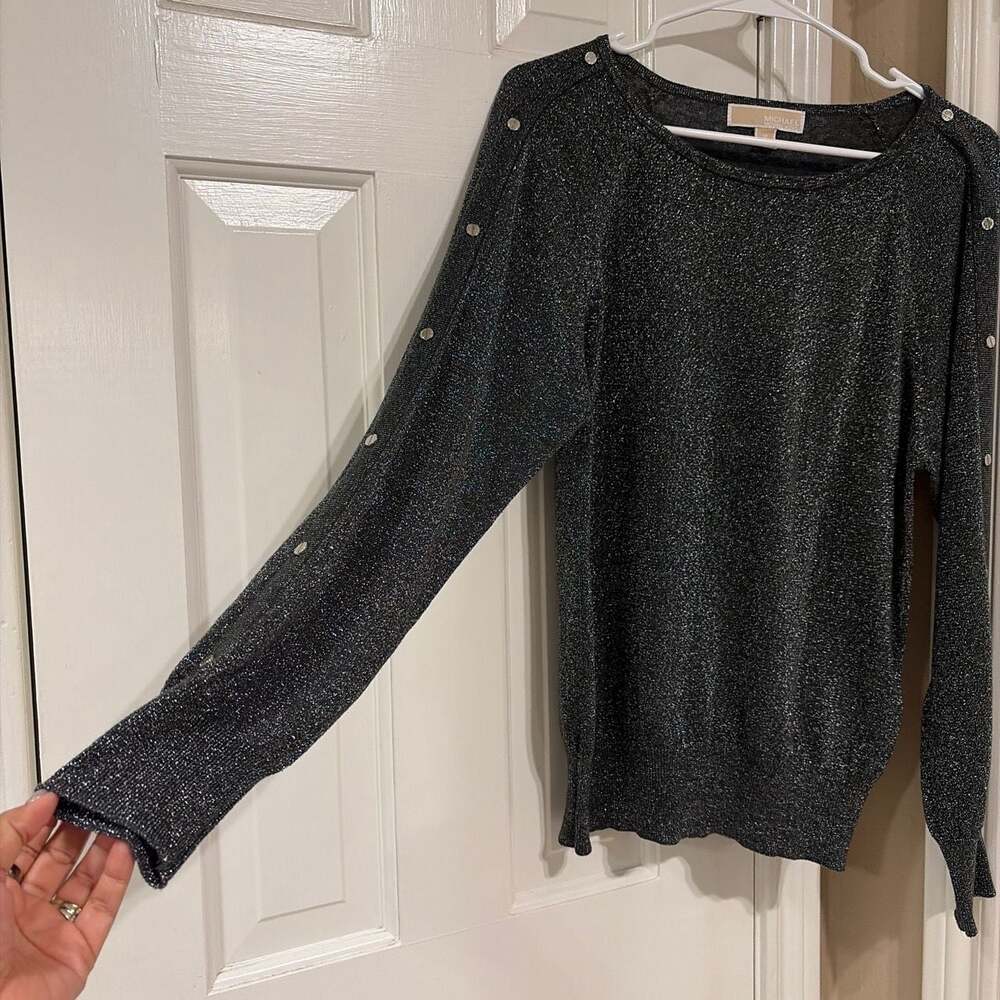 MICHAEL Michael Kors Women Black Metallic Button Sleeve Sweater Size M - Picture 6 of 6